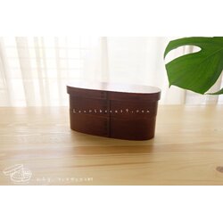 Edo Slim 2 stages Lacquered bending magewappa bento box กล่องข้าวเบนโตะญี่ปุ่นทรงยาวสีไม้เข้ม 2 ชั้น