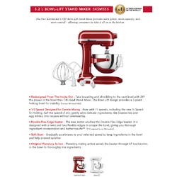 มาใหม่ KitchenAid เครื่องผสมอาหาร 5.2 ลิตร 375 วัตต์ รุ่น 5KSM55SXXTER 5.5Qt 220V สีขาว หรือ สีแดง