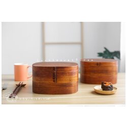 Fukumaru 2 stages Lacquered bending magewappa bento box กล่องข้าวญี่ปุ่นปิคนิคสีไม้คลาสสิค 2 ชั้น