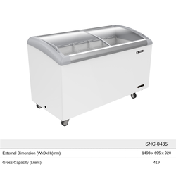 ตู้แช่แข็งฝากระจกโค้ง SANDEN SNC-0435 (14.8 คิว ) ขนาดภายนอกกว้าง 149.5 x 69.5x 92 ซม.