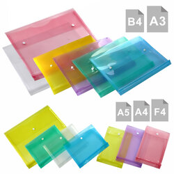 Expandable Plastic Envelopes with Snap Buttons Translucent Colors