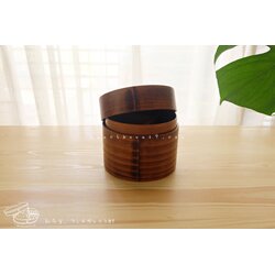 Small Round 2 stages Lacquered bending magewappa bento box กล่องข้าวเบนโตะญี่ปุ่นทรงกลมสีไม้เข้ม 2 ชั้น