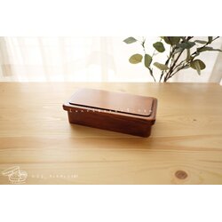 Long Angle Lacquered Wooden Bento Box กล่องข้าวญี่ปุ่นสี่เหลี่ยมยาวสีไม้เข้ม 1 ชั้น