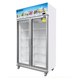 ตู้แช่เครืองดื่ม 2 ประตู Sanden intercool YEM-1105i ระบบอินเวอร์เตอร์ ขนาด 800ลิตร สีขาว ขนาดกว้าง 1100 ยาว 600 สูง 2000 (มม.)