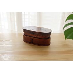 Oval 2 stages Lacquered Bending magewappa Cherry Blossom Pattern bento box กล่องข้าวญี่ปุ่นทรงรี สีไม้คลาสสิค 2 ชั้น ลายดอกซากุระ