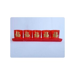 ชุดชาแดงยาวสูง ใส 5ที่ No.703-705 พิมพ์ลาย