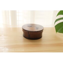 Round Lacquered Bending magewappa Cherry Blossom Pattern Bento Box กล่องข้าวญี่ปุ่นทรงกลม สีไม้คลาสสิค 1 ชั้น ลายดอกซากุระ