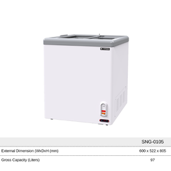 ตู้แช่แข็ง ฝากระจกเรียบ SANDEN SNG-0105 ( 3.5คิว ) ขนาด 60x 52.2 x 85 cm