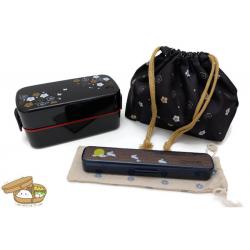 Plum Bento Box Japanese-style Set - เซตกล่องเบนโตะญี่ปุ่นลายดอกไม้ รวมชุดช้อนตะเกียบ สีดำ