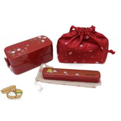 Plum Bento Box Japanese-style Set - เซตกล่องเบนโตะญี่ปุ่นลายดอกไม้ รวมชุดช้อนตะเกียบ สีแดง