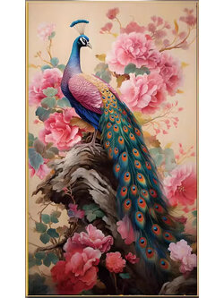 peacock-1011 *พร้อมส่ง* ชุดปักครอสติช ลายนกยูงเกาะกิ่งโบตั๋น (ปักเต็มผืนผ้า ไม่มีเดินเส้น ผ้า11CTพิมพ์ลาย ปัก 3 เส้นเล็ก) ขนาด 50*86 ซม.ผ้าครอสติช 11CTพิมพ์ลายปักบนผ้า ไหมคอตตอน 49 สี ผังลาย เข็ม