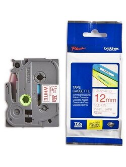 เทปพิมพ์อักษร BROTHER 12 mm. - อักษรแดงพื้นขาว TZE-232