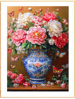 botan-1051 *สินค้าหมด* ชุดปักครอสติช ลายโบตั๋นในแจกันลายคราม (ปักเต็มผืนผ้า ไม่มีเดินเส้น ผ้า11CTพิมพ์ลาย ปัก 3 เส้นเล็ก) ขนาด 50*70 ซม.ผ้าครอสติช 11CTพิมพ์ลายปักบนผ้า ไหมคอตตอน 40 สี ผังลาย เข็ม