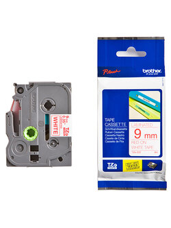 เทปพิมพ์อักษร BROTHER 9 mm. - อักษรแดงพื้นขาว TZE-222
