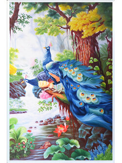 peacock-2012 *สินค้าหมด* ชุดภาพติดคริสตัลกลม ลายนกยูงคู่ในป่าใหญ่ (งานติดเต็มภาพ) ขนาด 40*60 ซม.ผ้าแคนวาสลงผังลายเต็ม คริสตัลกลม 40 สี อุปกรณ์ครบชุด