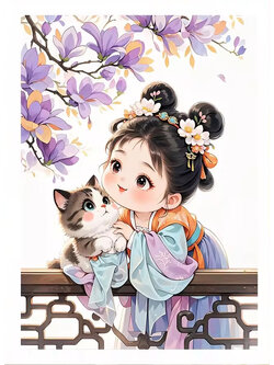 girl-1108 *สินค้าหมด* ชุดปักครอสติช ลายสาวน้อยกับน้องแมว (ปักเต็มผืนผ้า ไม่มีเดินเส้น ผ้า11CTพิมพ์ลาย ปัก 3 เส้นเล็ก) ขนาด 50*70 ซม.ผ้าครอสติช11CTพิมพ์ลายปักบนผ้า ไหมคอตตอน 26 สี ผังลาย เข็ม