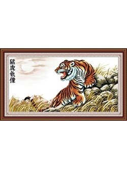 tiger-1005 *สินค้าหมด* ชุดปักครอสติช ลายเสือมงคล (ผ้า11CT พิมพ์ลาย ปัก 3 เส้นเล็ก) ขนาด 95*50 ซม ผ้าครอสติช 11CT พิมพ์ลายปักบนผ้า ไหมคอตตอน 33 สี ผังลาย เข็ม