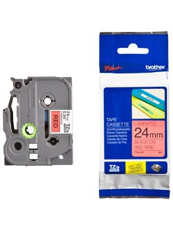 เทปพิมพ์อักษร BROTHER 24 mm. - อักษรดำพื้นแดง TZE-451