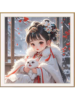 girl-1045 *พร้อมส่ง* ชุดปักครอสติช ลายสาวน้อยกับน้องแมว (ปักเต็มผืนผ้า ไม่มีเดินเส้น ผ้า11CTพิมพ์ลาย ปัก 3 เส้นเล็ก) ขนาด 50*50 ซม.ผ้าครอสติช 11CT พิมพ์ลายปักบนผ้า ไหมคอตตอน 43 สี ผังลาย เข็ม