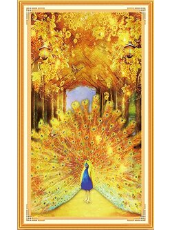 peacock-1153 *สินค้าหมด* ชุดปักครอสติช ลายนกยูงทองคำกับช่อองุ่นทองคำ (งานปักเต็มลาย ไม่มีเดินเส้น) ขนาด 50*90 ซม.ผ้าครอสติช 11CTพิมพ์ลายปักเต็มลายผ้า ไหมคอตตอน 30 สี ผังลาย เข็ม