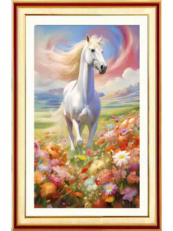 maa-1113 *สินค้าหมด* ชุดปักครอสติช ลายอาชาขาว (ปักเต็มผืนผ้า ไม่มีเดินเส้น ผ้า 9CTพิมพ์ลาย ปัก 4 เส้นเล็ก) ขนาด 63*83 ซม.ผ้าครอสติช 9CTพิมพ์ลายปักบนผ้า ไหมคอตตอน 43 สี ผังลาย เข็ม