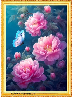 botan-1023 *พร้อมส่ง* ชุดปักครอสติช ลายผีเสื้อกับโบตั๋น (ปักเต็มผืนผ้า ไม่มีเดินเส้น ผ้า11CTพิมพ์ลาย ปัก 3 เส้นเล็ก) ขนาด 50*68 ซม.ผ้าครอสติช 11CTพิมพ์ลายปักบนผ้า ไหมคอตตอน 35 สี ผังลาย เข็ม