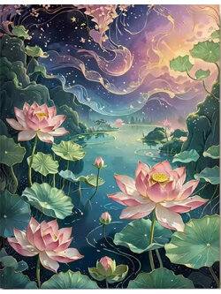 bua-1131 *สินค้าหมด* ชุดปักครอสติช ลายบึงบัวกลางขุนเขา (ปักเต็มผืนผ้า ไม่มีเดินเส้น ผ้า9CTพิมพ์ลาย ปัก 4 เส้นเล็ก) ขนาด 60*80 ซม.ผ้าครอสติช 9CTพิมพ์ลายปักบนผ้า ไหมคอตตอน 39 สี ผังลาย เข็ม