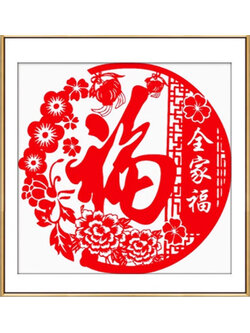 chinese-1005 *พร้อมส่ง* ชุดปักครอสติช ลายอักษรมงคลจีน Fu โชคดีมีความสุข (ไม่มีเดินเส้น ไม่มีผังลาย ปักสีเดียว ผ้า11CTพิมพ์ลาย ปัก 3 เส้นเล็ก) ขนาด 63*63 ซม.ผ้าครอสติช 11CTพิมพ์ลายปักบนผ้า ไหมคอตตอนสีแดง ผังลาย เข็ม