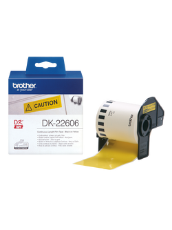 ป้ายสติ๊กเกอร์พิมพ์อักษร BROTHER เทปฟิล์มต่อเนื่อง - อักษรดำพื้นเหลือง DK-22606
