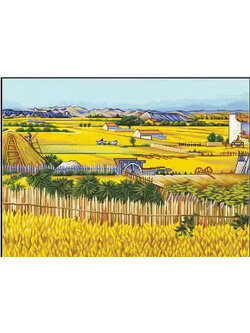 view-1116 *สินค้าหมด* ชุดปักครอสติช ลายภาพวาดแวนโกะ The Harvest (ปักเต็มผืนผ้า ไม่มีเดินเส้น ผ้า11CT พิมพ์ลาย ปัก 3 เส้นเล็ก) ขนาด 85*70 ซม.ผ้าครอสติช 11CTพิมพ์ลายปักบนผ้า ไหมคอตตอน 42 สี ผังลาย เข็ม