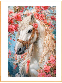 maa-1005 *พร้อมส่ง* ชุดปักครอสติช ลายอาชาขาว (ปักเต็มผืนผ้า ไม่มีเดินเส้น ผ้า11CT พิมพ์ลาย ปัก 3 เส้นเล็ก) ขนาด 50*70 ซม.ผ้าครอสติช 11CTพิมพ์ลายปักบนผืนผ้า+ไหมคอตตอน 41 สี+ผังลาย+เข็ม