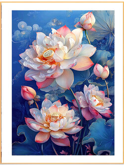 bua-1108 *สินค้าหมด* ชุดปักครอสติช ลายบึงบัวขาว (ปักเต็มผืนผ้า ไม่มีเดินเส้น ผ้า11CT สีน้ำตาลพิมพ์ลาย ปัก 3 เส้นเล็ก) ขนาด 50*70 ซม.ผ้าครอสติช 11CTพิมพ์ลายปักบนผ้า ไหมคอตตอน 42 สี ผังลาย เข็ม