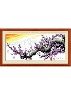 mei-1013 *พร้อมส่ง* ชุดปักครอสติช ลายช่อดอกเหมยสีม่วง ขนาด 94*50 ซม.ผ้าครอสติช 11CTพิมพ์ลายปักบนผ้า ไหมคอตตอน 21 สี ผังลาย เข็ม