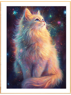 cat-1003 *พร้อมส่ง* ชุดปักครอสติช ลายน้องแมว starry night (ปักเต็มผืนผ้า ไม่มีเดินเส้น ผ้า11CTพิมพ์ลาย ปัก 3 เส้นเล็ก) ขนาด 50*70 ซม.ผ้าครอสติช 11CTพิมพ์ลายปักบนผ้า ไหมคอตตอน 36 สี ผังลาย เข็ม
