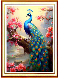 peacock-1003 *พร้อมส่ง* ชุดปักครอสติช ลายนกยูงเกาะกิ่งแมกโนเลีย (ปักเต็มผืนผ้า ไม่มีเดินเส้น ผ้า11CT พิมพ์ลาย ปัก 3 เส้นเล็ก) ขนาด 50*70 ซม.ผ้าครอสติช 11CTพิมพ์ลายปักบนผ้า ไหมคอตตอน 38 สี ผังลาย เข็ม