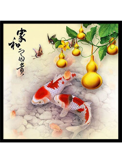 pla-2034 *พร้อมส่ง* ชุดภาพติดคริสตัลกลม ลายปลาคาร์ปคู่น้ำเต้าทอง (งานติดเต็มภาพ) ขนาด 40*40 ซม.ผ้าแคนวาส ลงกาวติดเต็มลาย+คริสตัลกลม 31 สี+อุปกรณ์ครบชุด