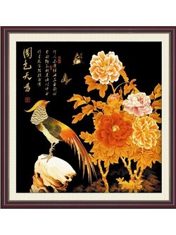 kai-1009 *พร้อมส่ง* ชุดปักครอสติช ลายไก่ฟ้าคู่โบตั๋น (ปักเต็มผืนผ้า ไม่มีเดินเส้น ผ้า11CTพิมพ์ลาย ปักครั้งละ 3 เส้นเล็ก) ขนาด 75*76 ซม.ผ้าครอสติช 11CTพิมพ์ลายปักเต็มลายผ้า+ไหมคอตตอน 26 สี+ผังลาย+เข็ม