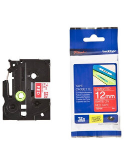 เทปพิมพ์อักษร BROTHER 12 mm. - อักษรขาวพื้นแดง TZE-435