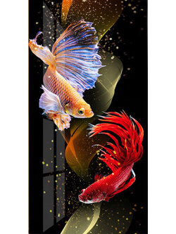 pla-2009 *สินค้าหมด* ชุดภาพติดคริสตัลกลม ลายคู่ปลากัด (งานติดเต็มภาพ) ขนาด 40*60 ซม.ผ้าแคนวาส ลงกาวติดเต็มลาย+คริสตัลกลม 28 สี+อุปกรณ์ครบชุด