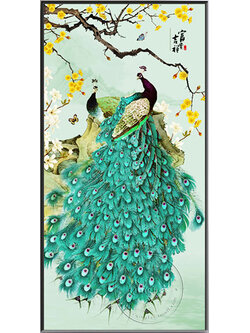 peacock-1110 *สินค้าหมด* ชุดปักครอสติช ลายนกยูงคู่เขียว (ปักเต็มผืนผ้า ผ้า11CTพิมพ์ลาย ปัก 3 เส้นเล็ก) ขนาด 50*90 ซม.ผ้าครอสติช 11CTพิมพ์ลายปักบนผ้า ไหมคอตตอน 33 สี ผังลาย เข็ม