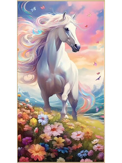 maa-1109 *สินค้าหมด* ชุดปักครอสติช ลายอาชาขาว (ปักเต็มผืนผ้า ไม่มีเดินเส้น ผ้าพิมพ์ลาย 11CT ปัก 3 เส้นเล็ก) ขนาด 50*80 ซม.ผ้าครอสติช 11CTพิมพ์ลายปักบนผ้า ไหมคอตตอน 62 สี ผังลาย เข็ม