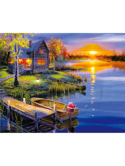 home-1111 *สินค้าหมด* ชุดปักครอสติช ลายบ้านน้อยริมบึง (ปักเต็มผืนผ้า ไม่มีเดินเส้น ปักครั้งละ 3 เส้นเล็ก) ขนาด 63*52 ซม.ผ้าครอสติช 11CTพิมพ์ลายปักบนผ้า ไหมคอตตอน 41 สี ผังลาย เข็ม