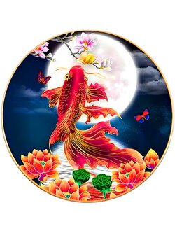 pla-1108 *สินค้าหมด* ชุดปักครอสติช ลายปลาทองใต้เงาจันทร์ (ปักเต็มผืนผ้า ไม่มีเดินเส้น ผ้า11CTพิมพ์ลาย ปัก 3 เส้นเล็ก) ขนาด 60*60 ซม.ผ้าครอสติช 11CTพิมพ์ลายปักบนผ้า ไหมคอตตอน 42 สี ผังลาย เข็ม