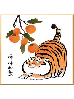 tiger-1009 *พร้อมส่ง* ชุดปักครอสติช ลายเสืออ้วนกับช่อลูกพลับ (ไหมเงา silk ปักเต็มผืนผ้า ไม่มีเดินเส้น ผ้า11CT พิมพ์ลาย ปัก 3 เส้นเล็ก) ขนาด 40*40 ซม.ผ้าครอสติช 11CTพิมพ์ลายปักบนผ้า ไหมเงา silk 18 สี ผังลาย เข็ม