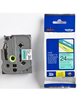 เทปพิมพ์อักษร BROTHER 24 mm. - อักษรดำพื้นเขียว TZE-751