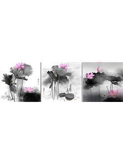 bua-2003 *พร้อมส่ง ชุดภาพติดคริสตัลกลม ลายเซต 3 ชิ้น บึงบัว งานติดเต็มภาพ ขนาดภาพละ 36*36 ซม. คริสตัลกลม 82 สี อุปกรณ์ครบชุด