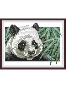 panda-1103 *สินค้าหมด* ชุดปักครอสติช ลายแพนด้าในป่าไผ่ (ผ้า11CTพิมพ์ลาย ปักครั้งละ 3 เส้นเล็ก) ขนาด 33*24 ซม.ผ้าครอสติช 11CTพิมพ์ลายปักบนผ้า ไหมคอตตอน 14 สี ผังลาย เข็ม