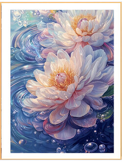 bua-1013 *พร้อมส่ง* ชุดปักครอสติช ลายบึงบัวน้ำใส (ปักเต็มผืนผ้า ไม่มีเดินเส้น ผ้า9CTพิมพ์ลาย มีประกาย ปัก 4 เส้นเล็ก) ขนาด 60*80 ซม. ผ้าครอสติช 9CTพิมพ์ลายปักบนผ้า ไหมคอตตอน 50 สี ผังลาย เข็ม