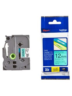 เทปพิมพ์อักษร BROTHER 12 mm. - อักษรดำพื้นเขียว TZE-731