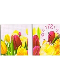 clock-1025 *พร้อมส่ง* ชุดปักครอสติช ลายเซต 2 ชิ้น นาฬิกาดอกทิวลิป (ไม่มีเดินเส้น) ขนาดภาพละ 43*49 ซม.ผ้าครอสติช 11CTพิมพ์ลายปักบนผ้า ไหมคอตตอน 35 สี ผังลาย เข็ม